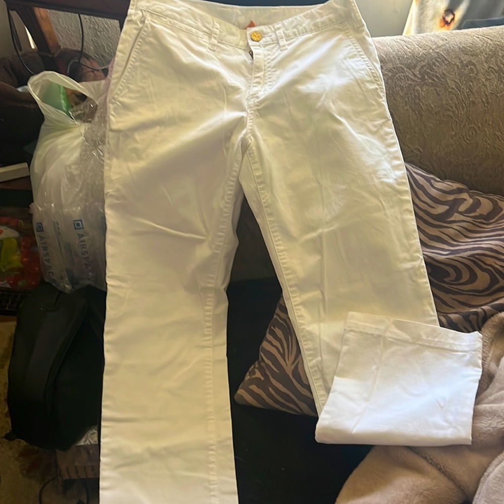 Tory Burch Vintage Chino white chino pants with gold buttons